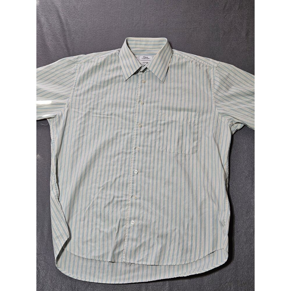 Fideli Shirt Men Large Aqua Blue Pinstripe Classic Short Sleeve Dress Casual